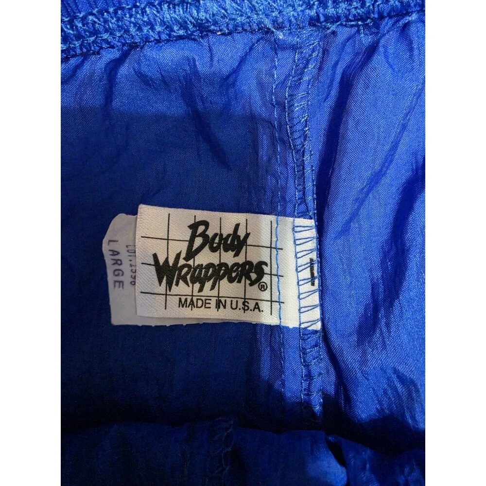 Vintage 90s Body Wrappers 100% Nylon Shiny Blue Split Running Shorts Size Large
